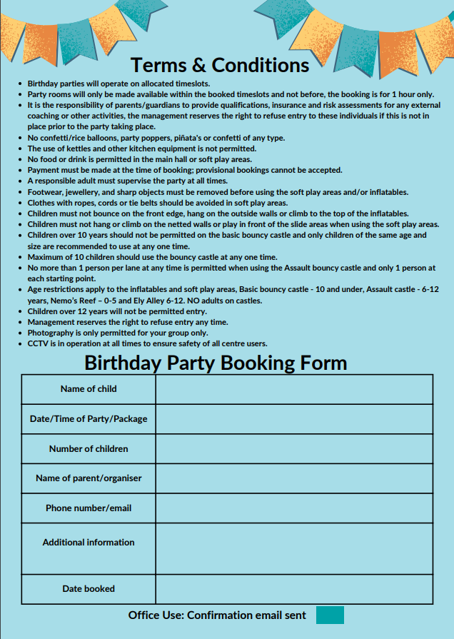 Birthday Party Form (2of2)