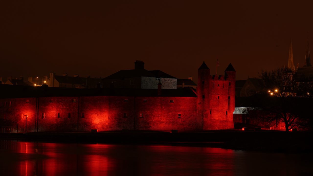 Enniskillen Castle lit up red