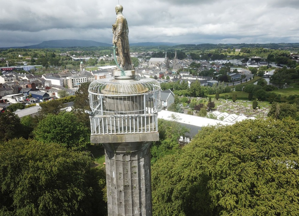 The view of Cole's Monument and the surrounding town of Enniskillen