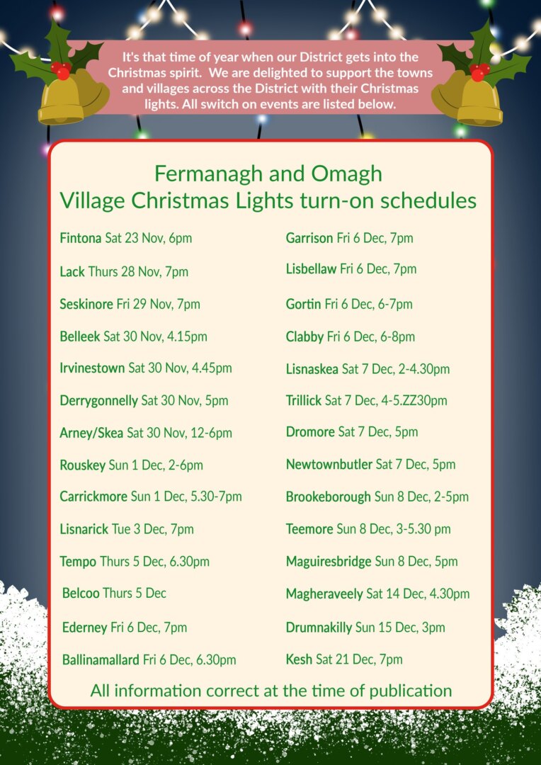village christmas lights turn on schedules