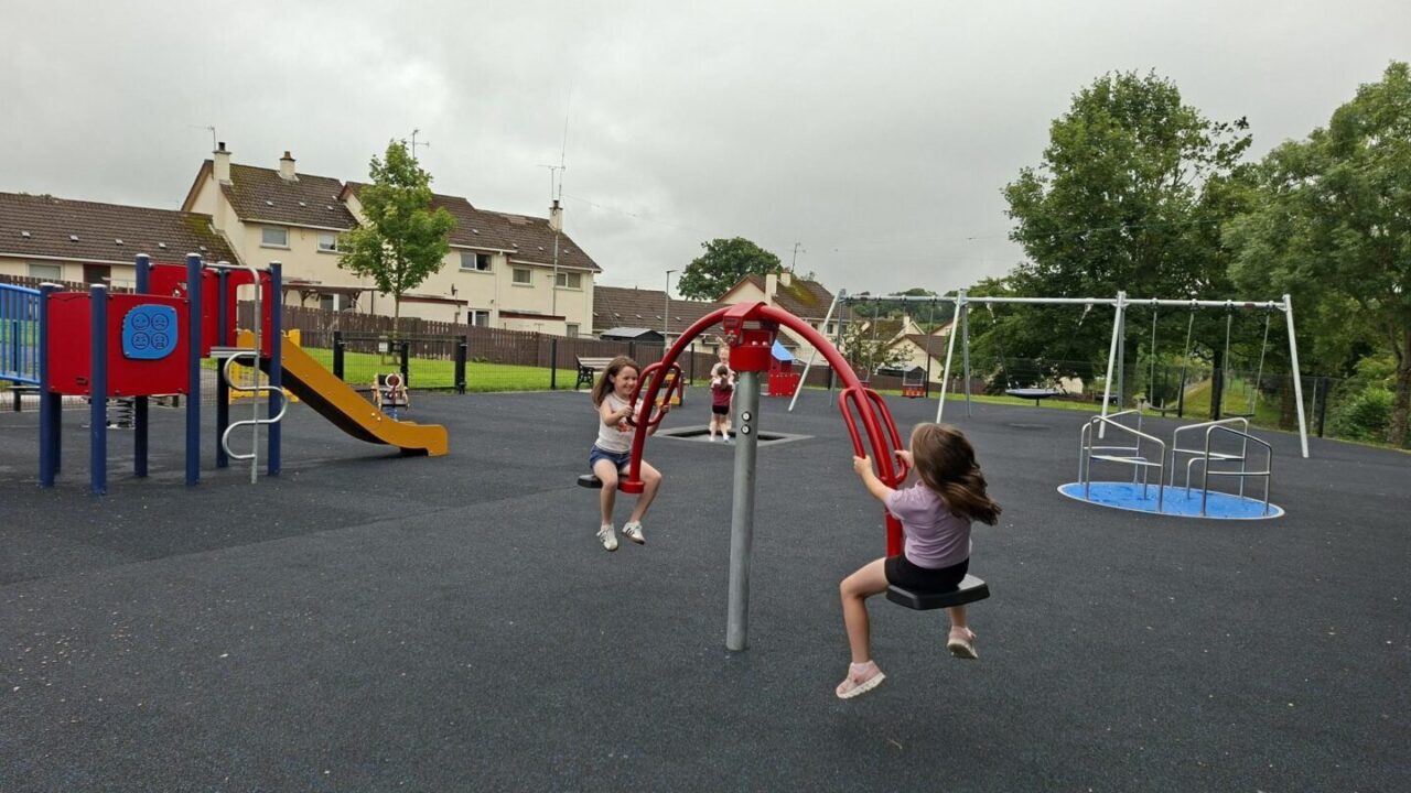 Children enjoying the newly renovated playpark at Sallyswood, Irvinestown