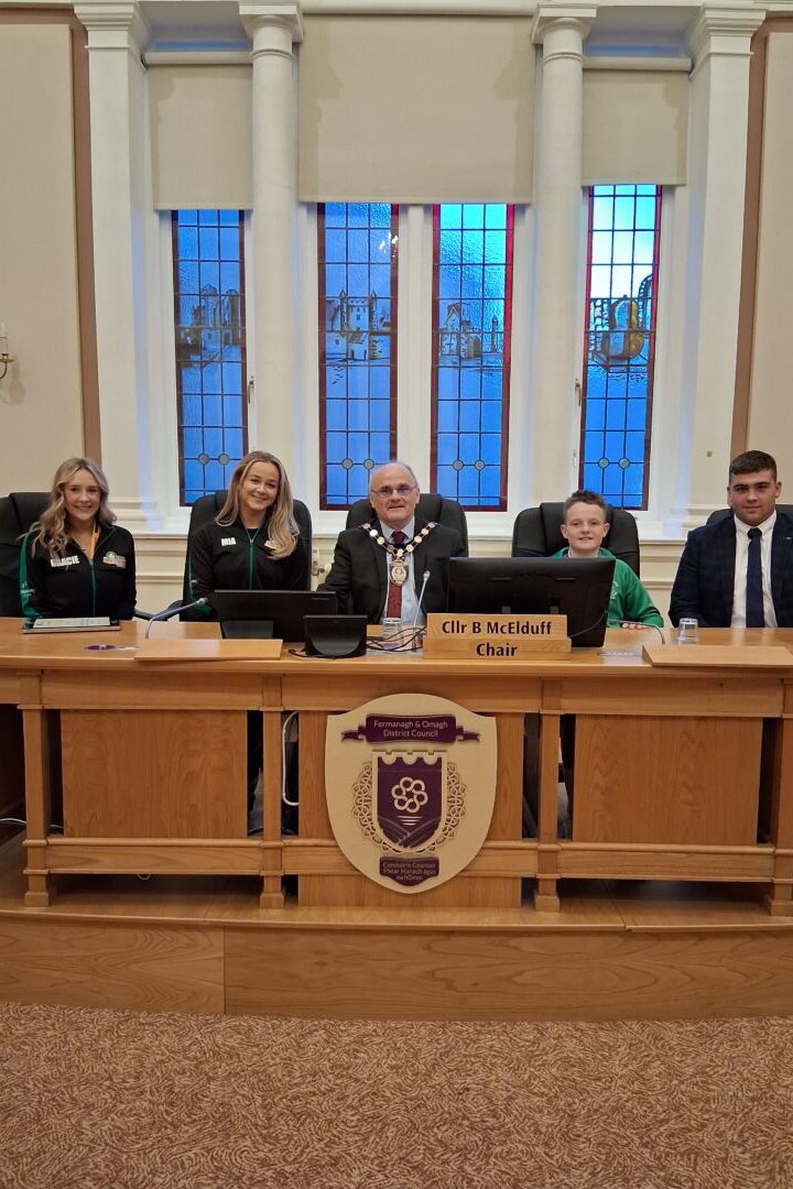 Chair Of FODC Cllr Barry McElduff with young people