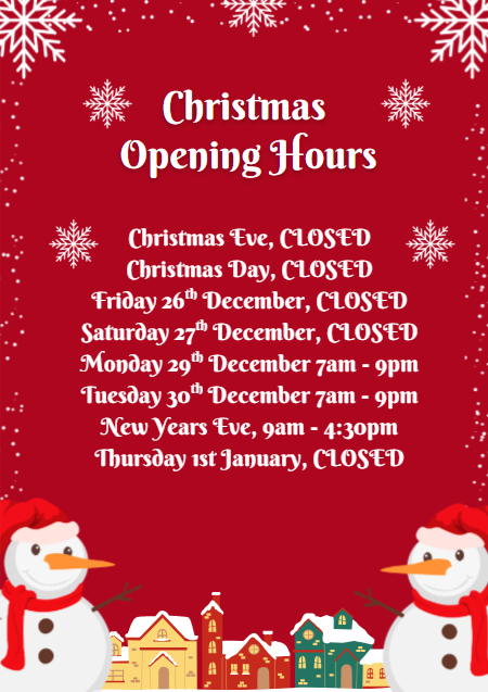 Christmas Opening Hours   2025