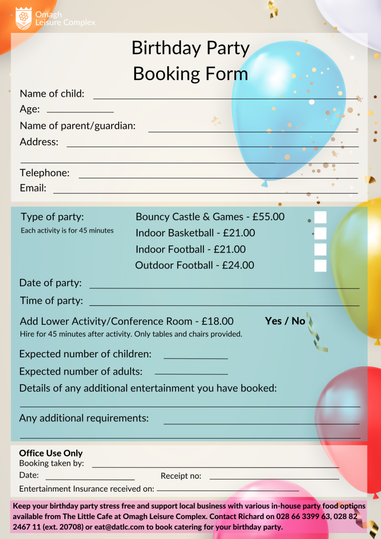 Birthday Party Booking Form 2026