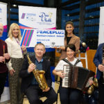 Launching the 'Exploration of Our Cultural Roots Through Music' Programme at the Strule Arts Centre on Thursday evening, pictured l-r: Vice Chairman of the PEACEPLUS Partnership, Ryan Tracey, Arlene Ennis, PEACEPLUS Project Officer, Cllr Glen Campbell, Anne-Marie Devine, PEACEPLUS Project Officer, Mollie Gallagher, Dun Uladh Manager and Tony McGartland, St Eugene's Band.