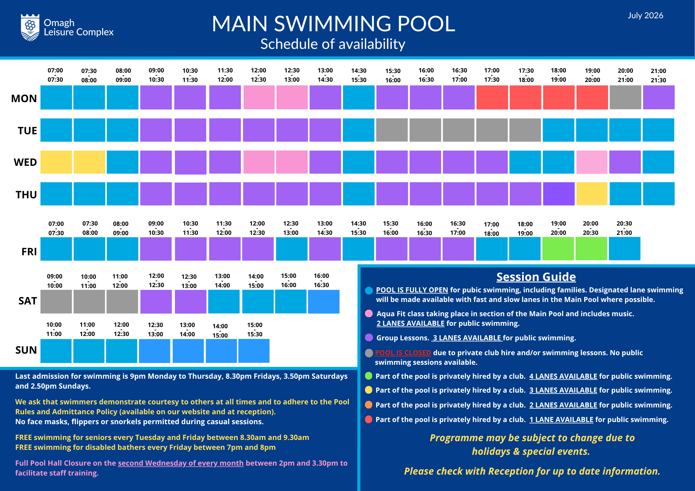 Splash programme updated 24 July Main pool